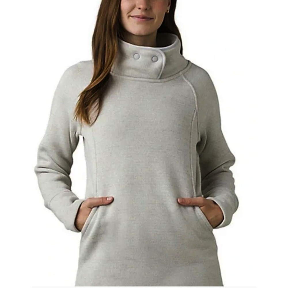 Prana Sweatshirt Womens Small Gray Pullover Snap Neck Fleece Lined